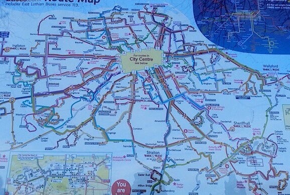 Route Map -  Mapa das linhas dos ônibus de Edimburgo em Waverley Bridge