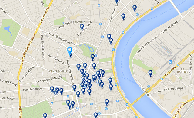 Localização de alguns hotéis em Bordeaux