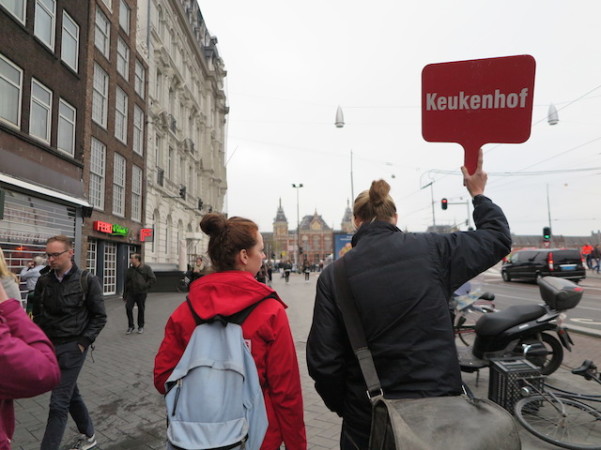 Guia conduzindo ao ônibus que nos levou a Keukenhof